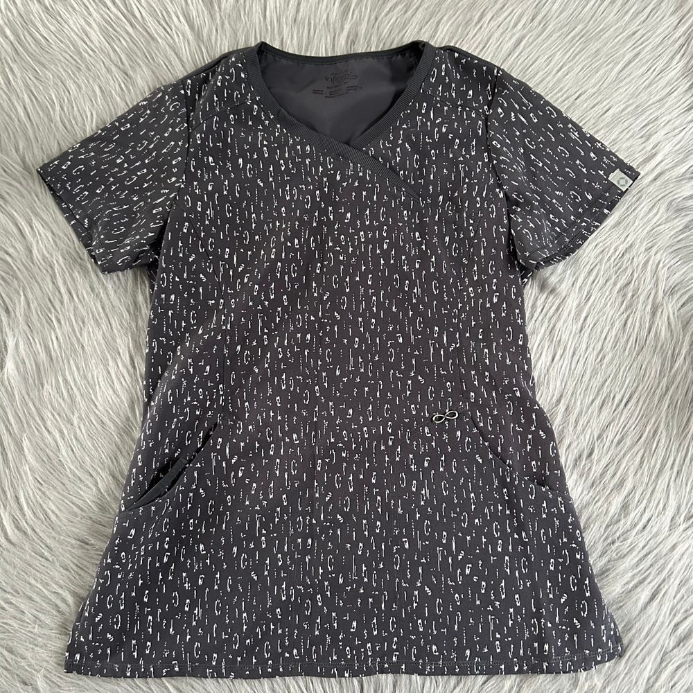 Cherokee Infinity Scrub Top Womens Size XS Gray Short Sleeve Work Shirt